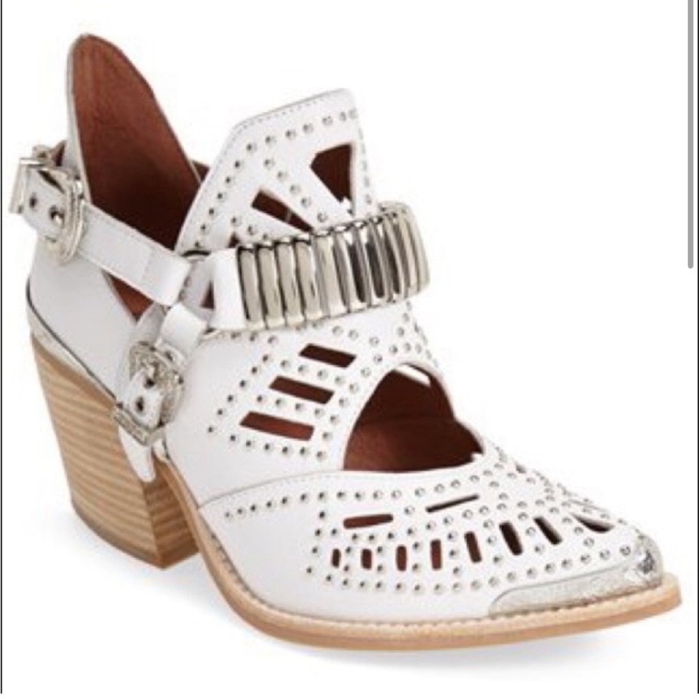 Jeffrey Campbell White Cutout Studded Ankle Booties with Silver Accent